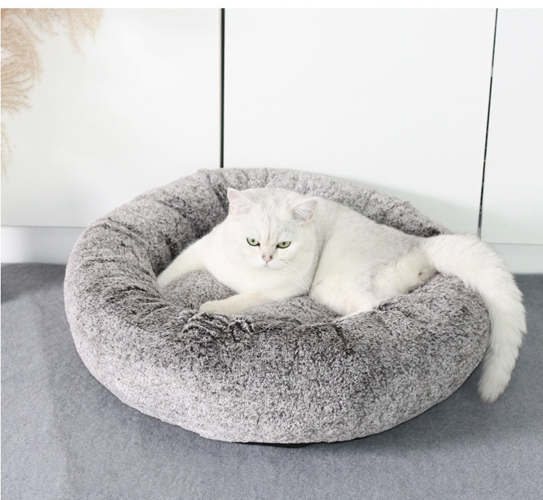 Thickened Winter Donut Pet Bed – Ultra-Soft Plush Round Bed for Cats & Small Dogs (Warm, Calming, Deep Sleep Design)