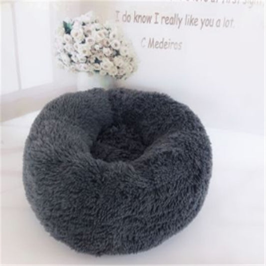 Long-Hair Plush Calming Bed for Cats & Dogs – Ultra-Warm Donut Nest (Anti-Slip, Washable)
