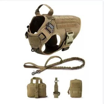 Military-Grade Waterproof Dog Vest Set – 1000D Nylon Harness with MOLLE Pouches, Leash & Adjustable Straps (M/L/XL, Multiple Colors)