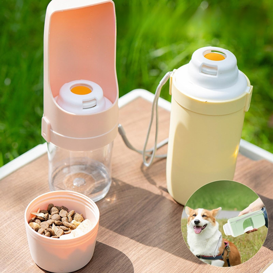 2-in-1 Travel Pet Water Bottle — Portable Water Dispenser + Food Cup for Dogs & Cats