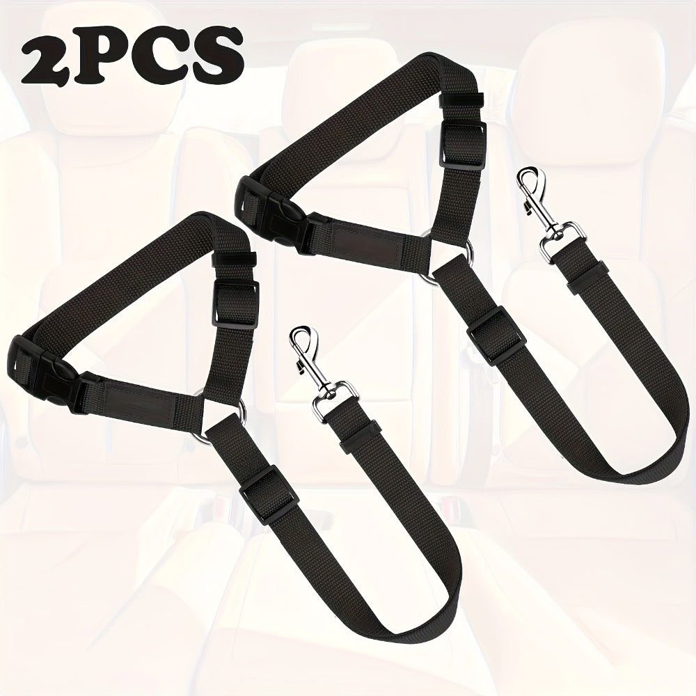 2-Piece Adjustable Dog Car Restraint – Headrest Seat Belt Harness for Safe, Tangle-Free Car Travel