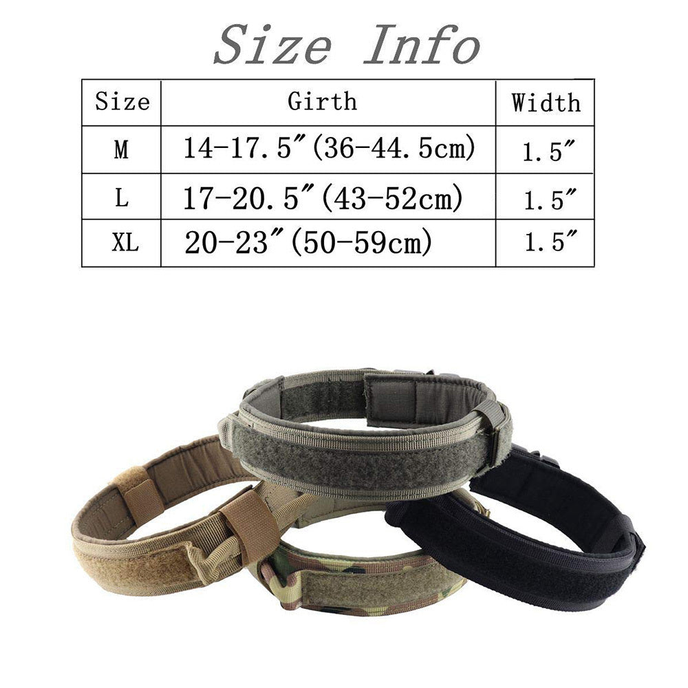 Heavy-Duty Adjustable Tactical Dog Collar – 1000D Nylon, Soft-Padded Interior, Velcro Closure & Metal Quick-Release Buckle (M/L/XL, Multiple Colors)