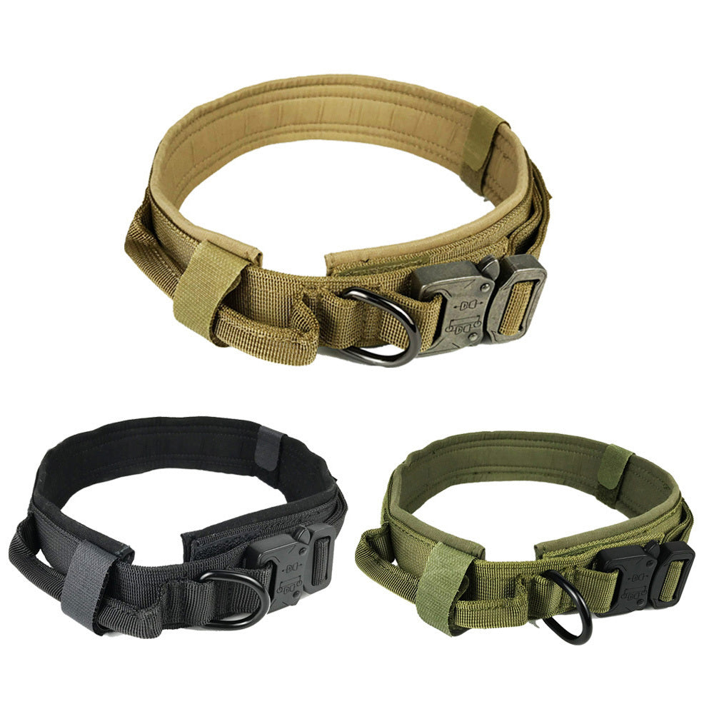 Heavy-Duty Adjustable Tactical Dog Collar – 1000D Nylon, Soft-Padded Interior, Velcro Closure & Metal Quick-Release Buckle (M/L/XL, Multiple Colors)