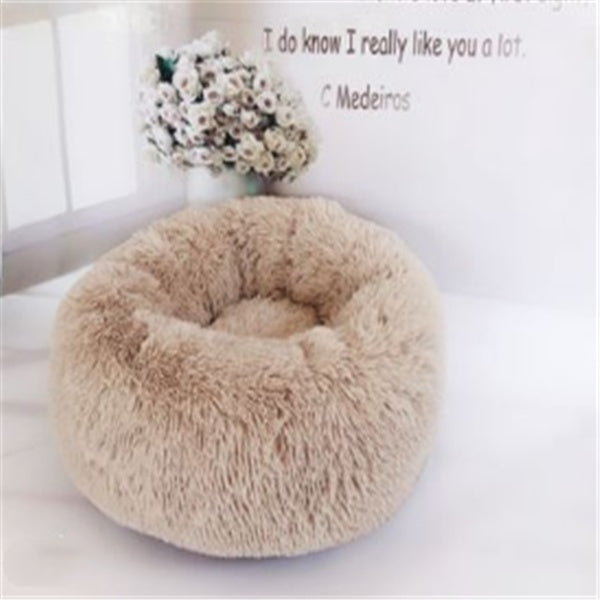 Long-Hair Plush Calming Bed for Cats & Dogs – Ultra-Warm Donut Nest (Anti-Slip, Washable)