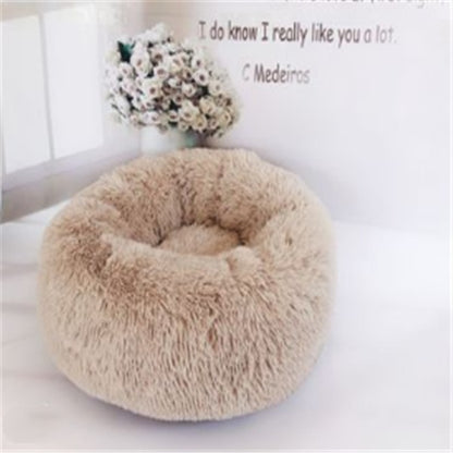 Long-Hair Plush Calming Bed for Cats & Dogs – Ultra-Warm Donut Nest (Anti-Slip, Washable)