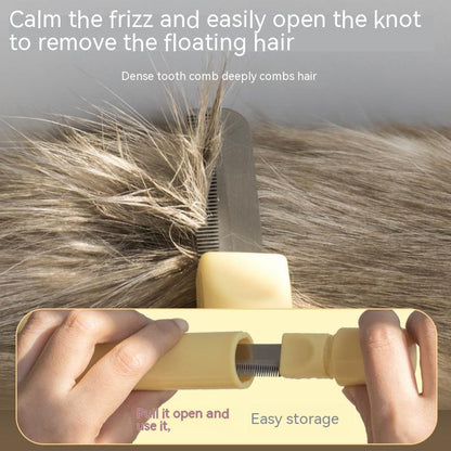 Self-Cleaning Pet Hair Remover Comb – Stainless Steel Grooming Brush with One-Press Fur Release