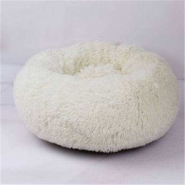 Long-Hair Plush Calming Bed for Cats & Dogs – Ultra-Warm Donut Nest (Anti-Slip, Washable)
