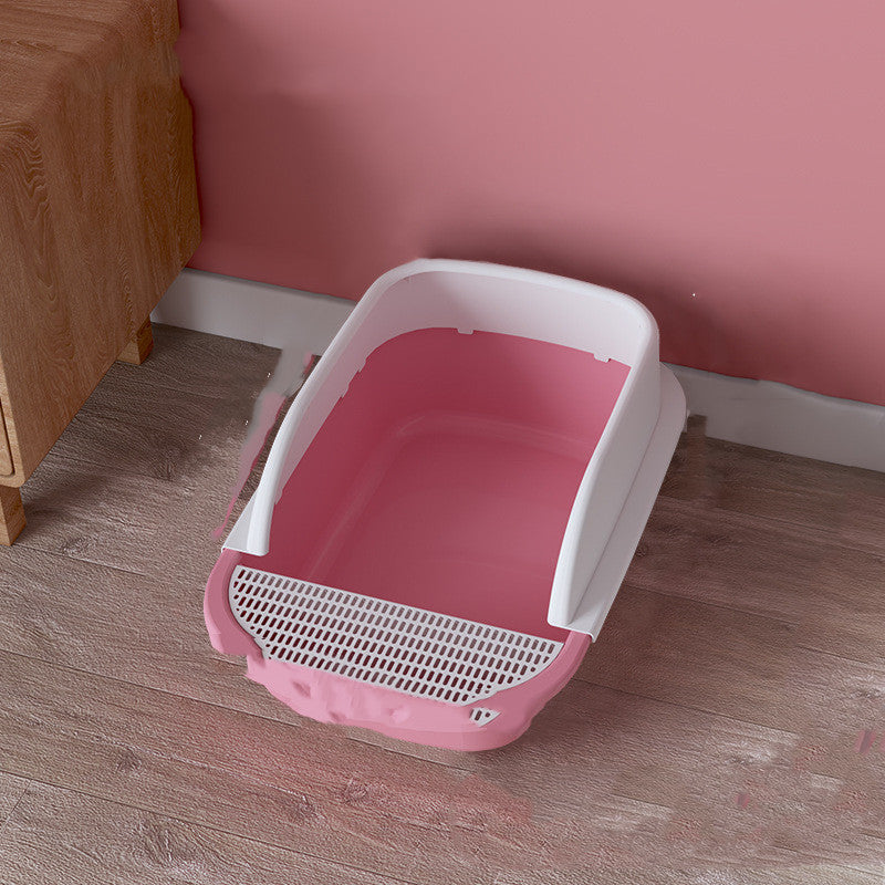 Large Open Cat Litter Box with High Splash Guard – Easy-Clean Plastic Tray for Cats & Kittens