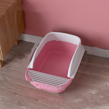 Large Open Cat Litter Box with High Splash Guard – Easy-Clean Plastic Tray for Cats & Kittens