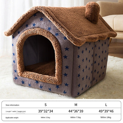 Coral Fleece Pet House – Soft Sponge-Padded Dog & Cat Bed (Warm, Breathable, All-Season Design)