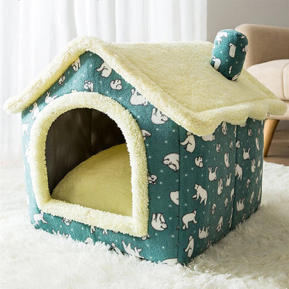 Coral Fleece Pet House – Soft Sponge-Padded Dog & Cat Bed (Warm, Breathable, All-Season Design)