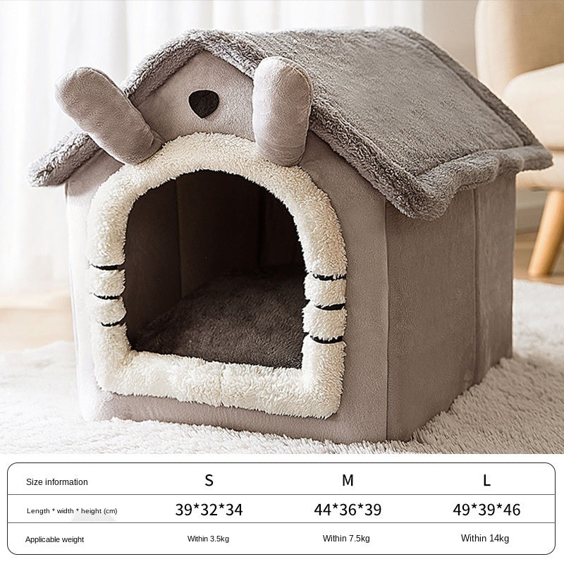 Coral Fleece Pet House – Soft Sponge-Padded Dog & Cat Bed (Warm, Breathable, All-Season Design)