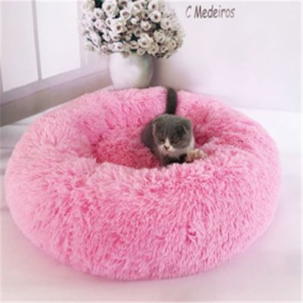 Long-Hair Plush Calming Bed for Cats & Dogs – Ultra-Warm Donut Nest (Anti-Slip, Washable)