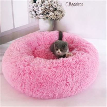 Long-Hair Plush Calming Bed for Cats & Dogs – Ultra-Warm Donut Nest (Anti-Slip, Washable)
