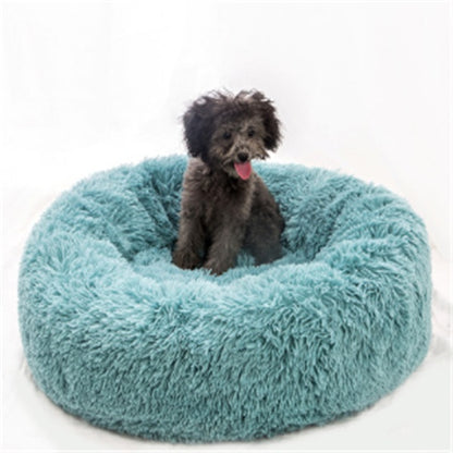 Long-Hair Plush Calming Bed for Cats & Dogs – Ultra-Warm Donut Nest (Anti-Slip, Washable)