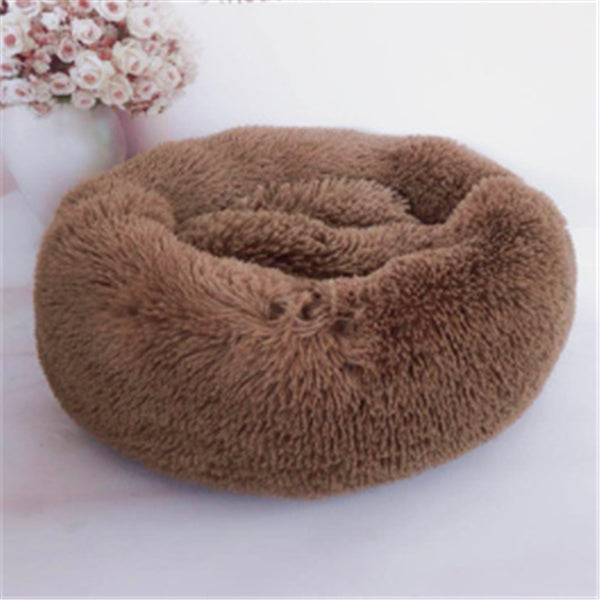 Long-Hair Plush Calming Bed for Cats & Dogs – Ultra-Warm Donut Nest (Anti-Slip, Washable)