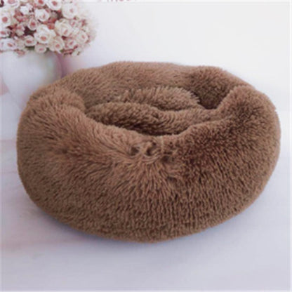 Long-Hair Plush Calming Bed for Cats & Dogs – Ultra-Warm Donut Nest (Anti-Slip, Washable)