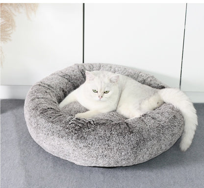 Thickened Winter Donut Pet Bed – Ultra-Soft Plush Round Bed for Cats & Small Dogs (Warm, Calming, Deep Sleep Design)