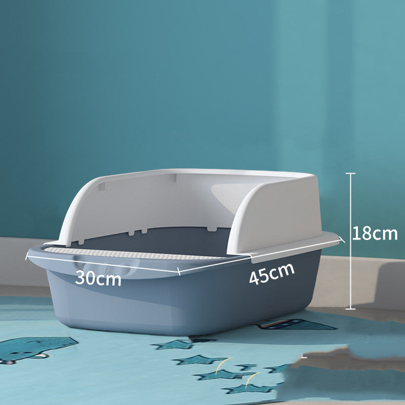Large Open Cat Litter Box with High Splash Guard – Easy-Clean Plastic Tray for Cats & Kittens