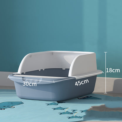 Large Open Cat Litter Box with High Splash Guard – Easy-Clean Plastic Tray for Cats & Kittens