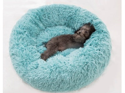 Long-Hair Plush Calming Bed for Cats & Dogs – Ultra-Warm Donut Nest (Anti-Slip, Washable)