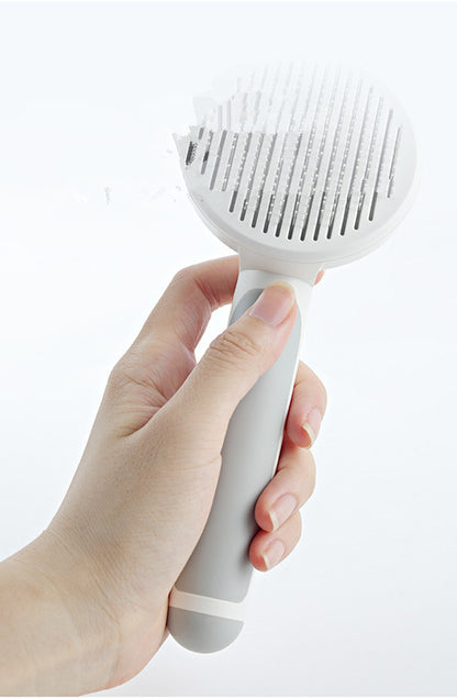 135° Stainless Steel Pet Grooming Comb – Round Handle Detangling Brush with Self-Cleaning Feature