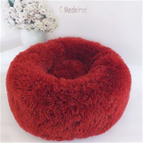 Long-Hair Plush Calming Bed for Cats & Dogs – Ultra-Warm Donut Nest (Anti-Slip, Washable)