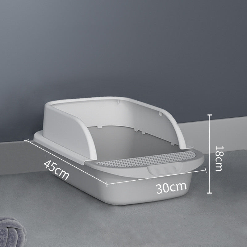 Large Open Cat Litter Box with High Splash Guard – Easy-Clean Plastic Tray for Cats & Kittens