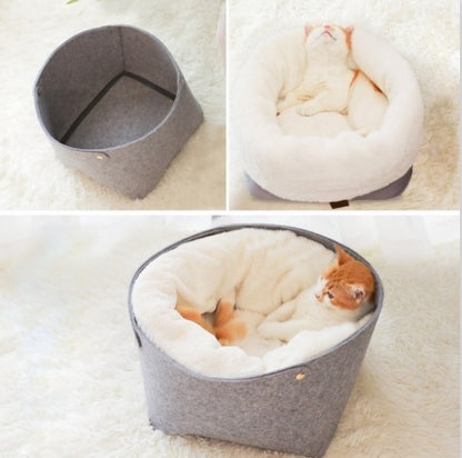 Ultra-Soft Detachable Pet Bed – Warm Windproof Cat & Puppy Nest (All-Season, Premium Comfort)