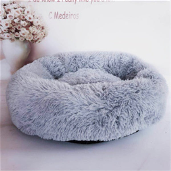 Long-Hair Plush Calming Bed for Cats & Dogs – Ultra-Warm Donut Nest (Anti-Slip, Washable)