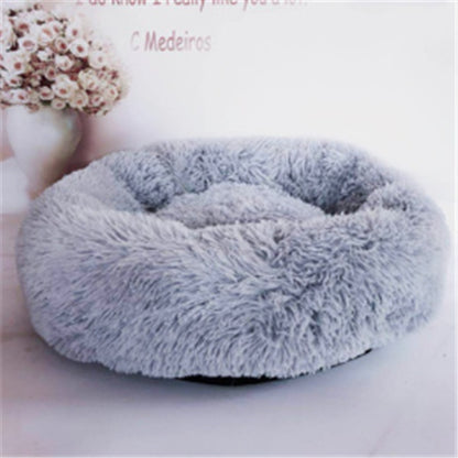 Long-Hair Plush Calming Bed for Cats & Dogs – Ultra-Warm Donut Nest (Anti-Slip, Washable)