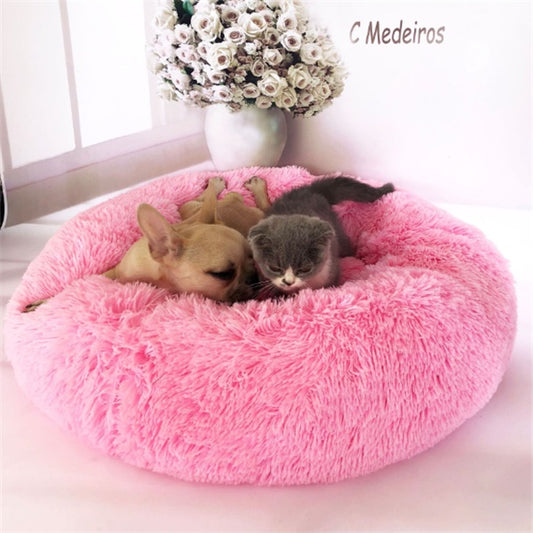Long-Hair Plush Calming Bed for Cats & Dogs – Ultra-Warm Donut Nest (Anti-Slip, Washable)