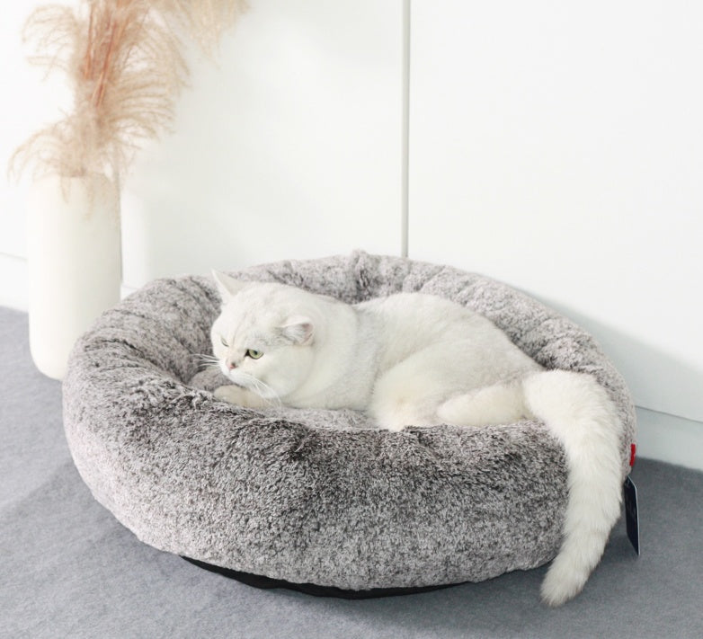 Thickened Winter Donut Pet Bed – Ultra-Soft Plush Round Bed for Cats & Small Dogs (Warm, Calming, Deep Sleep Design)