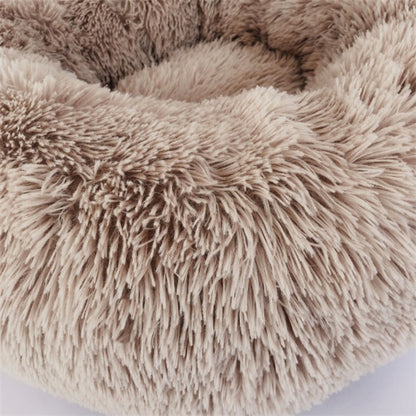 Long-Hair Plush Calming Bed for Cats & Dogs – Ultra-Warm Donut Nest (Anti-Slip, Washable)