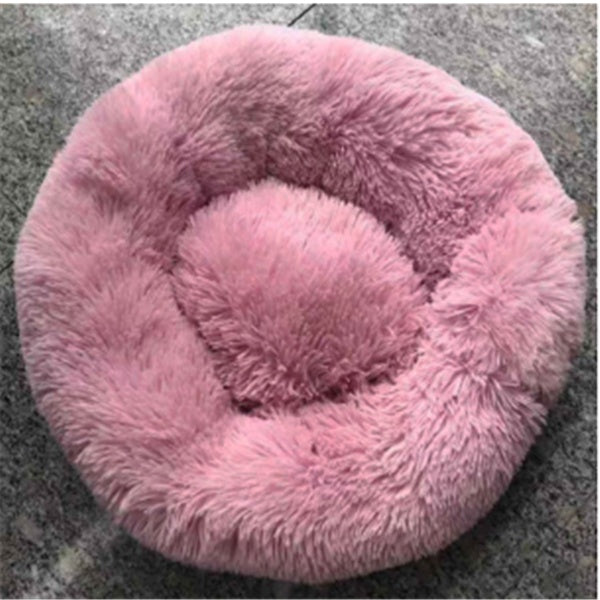 Long-Hair Plush Calming Bed for Cats & Dogs – Ultra-Warm Donut Nest (Anti-Slip, Washable)