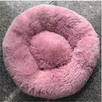 Long-Hair Plush Calming Bed for Cats & Dogs – Ultra-Warm Donut Nest (Anti-Slip, Washable)