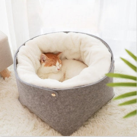 Ultra-Soft Detachable Pet Bed – Warm Windproof Cat & Puppy Nest (All-Season, Premium Comfort)