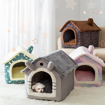 Coral Fleece Pet House – Soft Sponge-Padded Dog & Cat Bed (Warm, Breathable, All-Season Design)