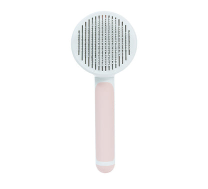 135° Stainless Steel Pet Grooming Comb – Round Handle Detangling Brush with Self-Cleaning Feature