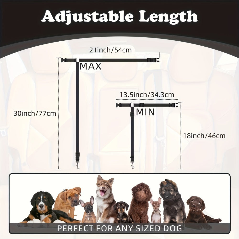2-Piece Adjustable Dog Car Restraint – Headrest Seat Belt Harness for Safe, Tangle-Free Car Travel