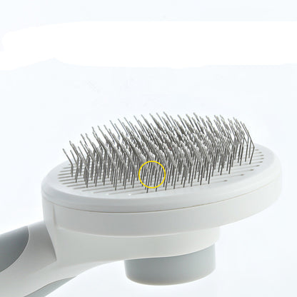 135° Stainless Steel Pet Grooming Comb – Round Handle Detangling Brush with Self-Cleaning Feature