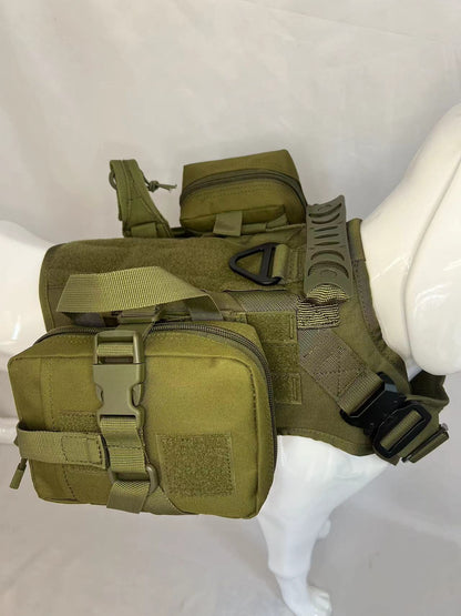Military-Grade Waterproof Dog Vest Set – 1000D Nylon Harness with MOLLE Pouches, Leash & Adjustable Straps (M/L/XL, Multiple Colors)