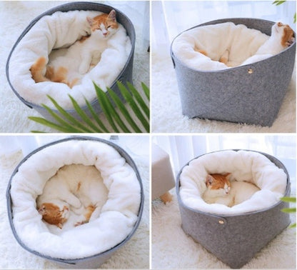 Ultra-Soft Detachable Pet Bed – Warm Windproof Cat & Puppy Nest (All-Season, Premium Comfort)