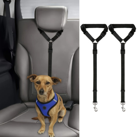 2-Piece Adjustable Dog Car Restraint – Headrest Seat Belt Harness for Safe, Tangle-Free Car Travel
