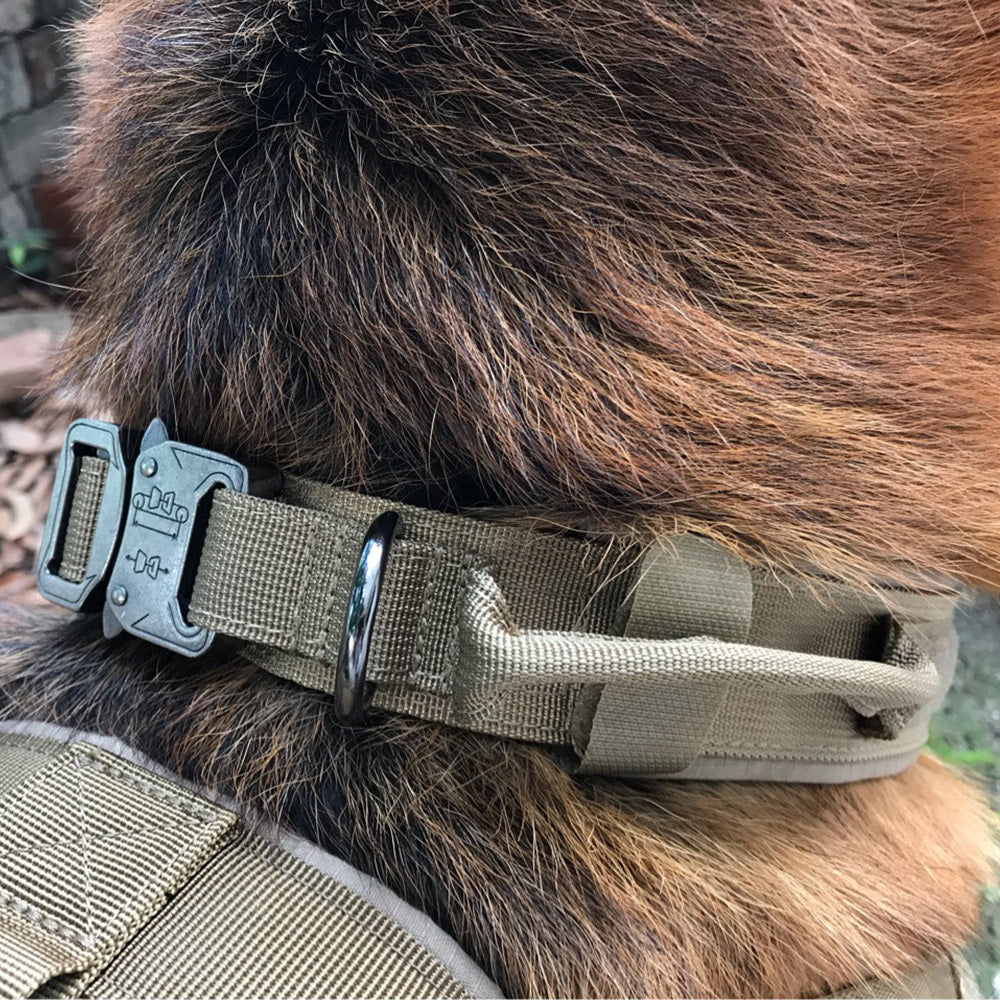 Heavy-Duty Adjustable Tactical Dog Collar – 1000D Nylon, Soft-Padded Interior, Velcro Closure & Metal Quick-Release Buckle (M/L/XL, Multiple Colors)