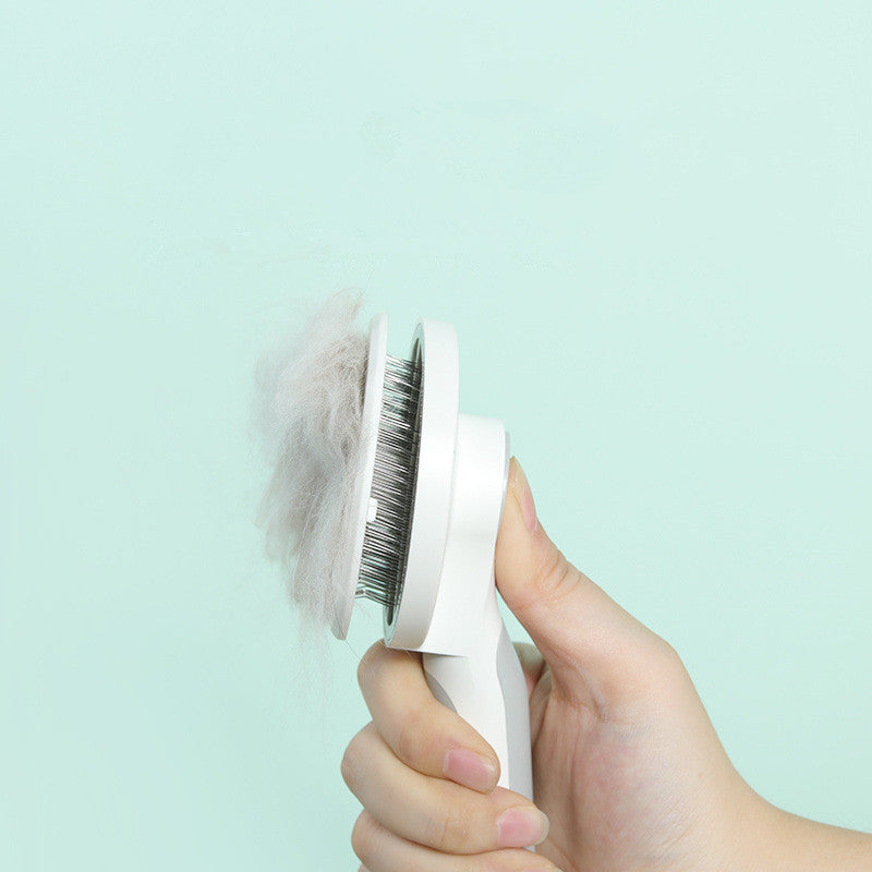 135° Stainless Steel Pet Grooming Comb – Round Handle Detangling Brush with Self-Cleaning Feature