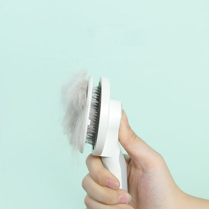 135° Stainless Steel Pet Grooming Comb – Round Handle Detangling Brush with Self-Cleaning Feature