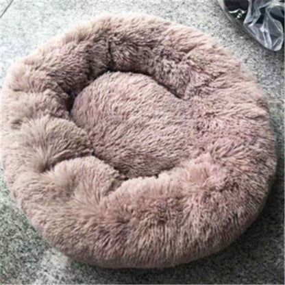 Long-Hair Plush Calming Bed for Cats & Dogs – Ultra-Warm Donut Nest (Anti-Slip, Washable)