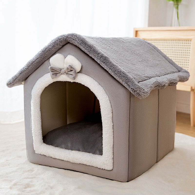 Coral Fleece Pet House – Soft Sponge-Padded Dog & Cat Bed (Warm, Breathable, All-Season Design)