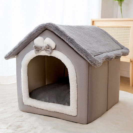 Coral Fleece Pet House – Soft Sponge-Padded Dog & Cat Bed (Warm, Breathable, All-Season Design)